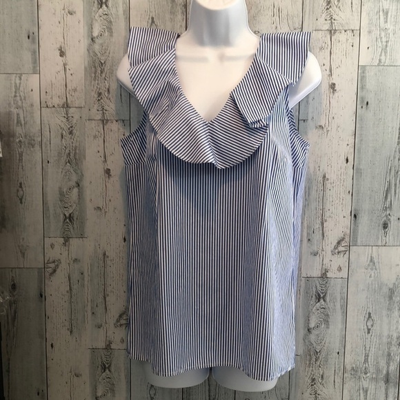 J.Crew Ruffled V-Neck Stripe Sleeveless Top 2 - Picture 1 of 10